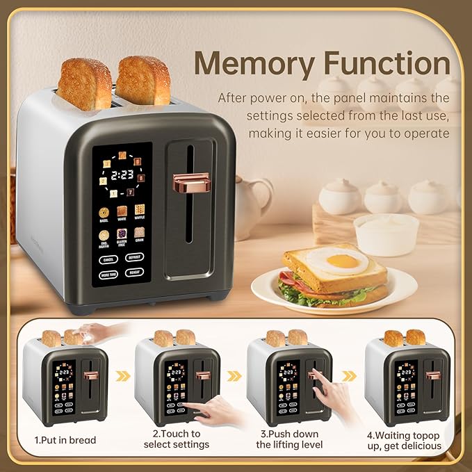 SEEDEEM Toaster 2 Slice, Full Touch Control Stainless Toaster, LCD Display - Image 6