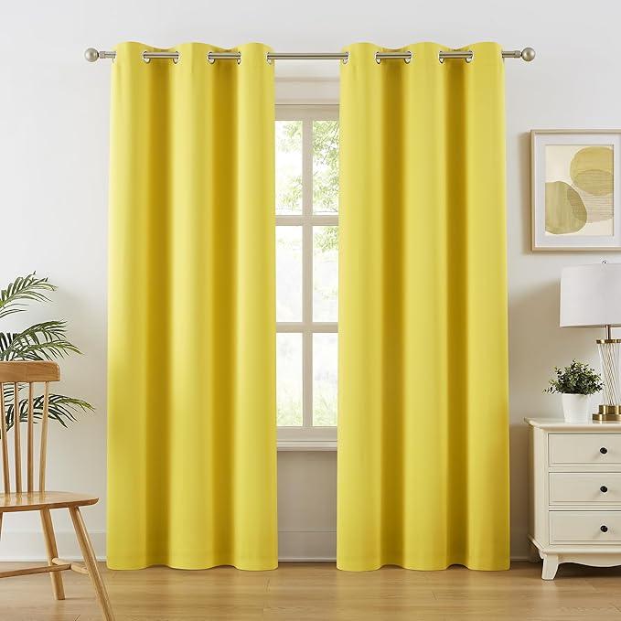 DUALIFE Vibrant Illuminating Yellow Blackout Curtains 84 Inch Length Grommet by DUALIFE