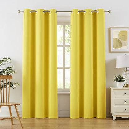 DUALIFE Vibrant Illuminating Yellow Blackout Curtains 84 Inch Length Grommet by DUALIFE