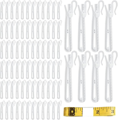80 Pieces Pinch Pleat Curtain Hooks, 85mm Adjustable Curtain Hooks with Measuring Tape, Height Adjustment Hooks for Pleated Curtain Hook Slots