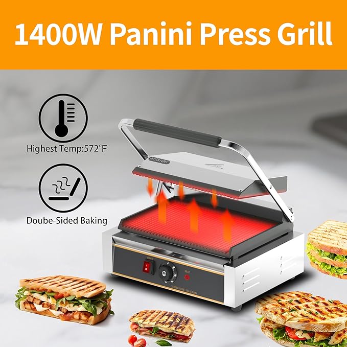 Commercial Panini Press - 2200W Commercial Electric Panini Sandwich Grill - Image 3