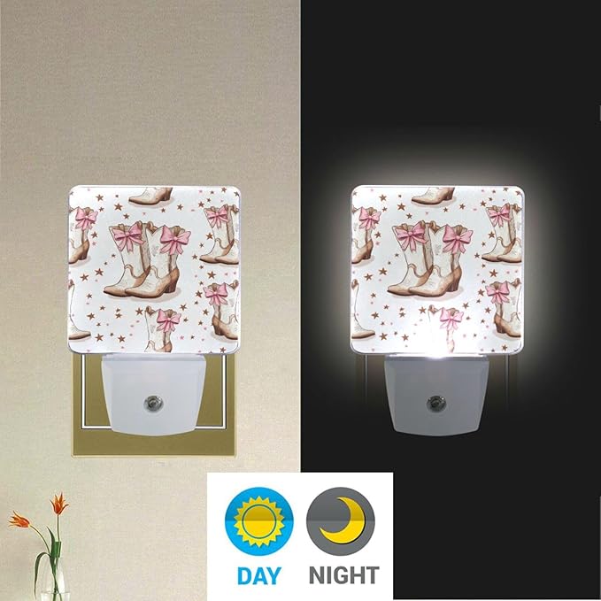 Pigsaly Led Night Light Cowgirl Boots Bows Night Light Plug in Wall Lamp Smart - Image 5