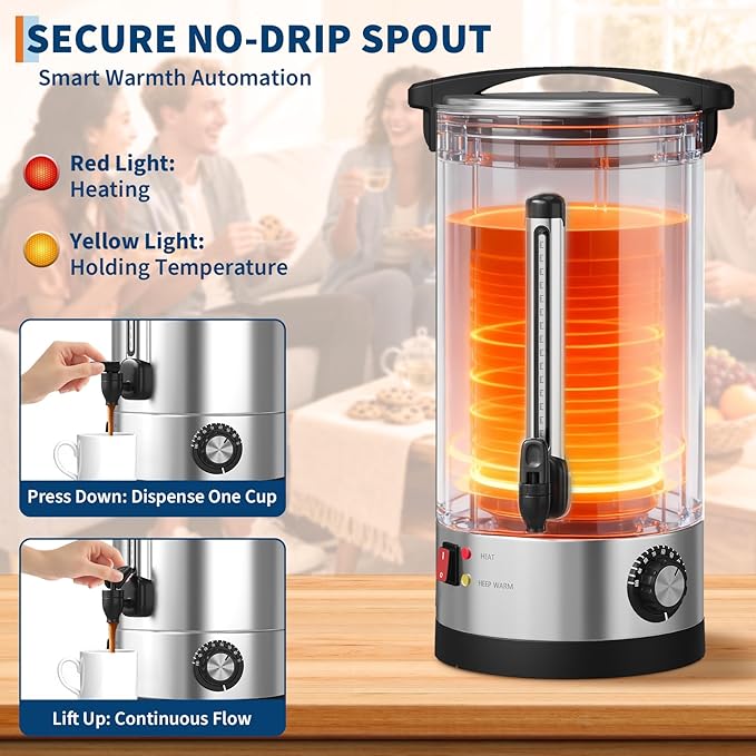 60 Cup Large Coffee Urn with Double Wall Insulation, 10L/2.6 Gallon Stainless - Image 5