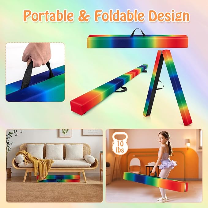 Giantex 7FT/8FT/9FT Balance Beam, Folding Gymnastics Beam w/Carry Handles - Image 2