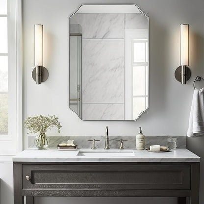 ANDY STAR Scalloped Bathroom Mirror, 24x36 Inch Brushed Nickel Rectangle Mirror by ANDYSTAR