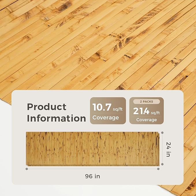 OUZUGIE 2 Pack 96x24 Inch Natural Bamboo Wall Panel – Yellow Burned Pole Wrap - Image 2