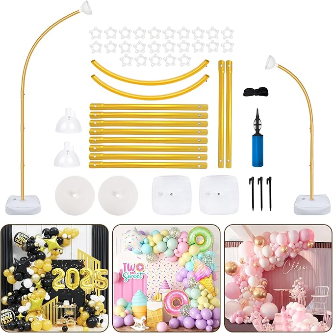 AerWo [Upgraded] Balloon Arch Kit 8.2ft+6ft, Gold Half Balloon Arch Stand wit...