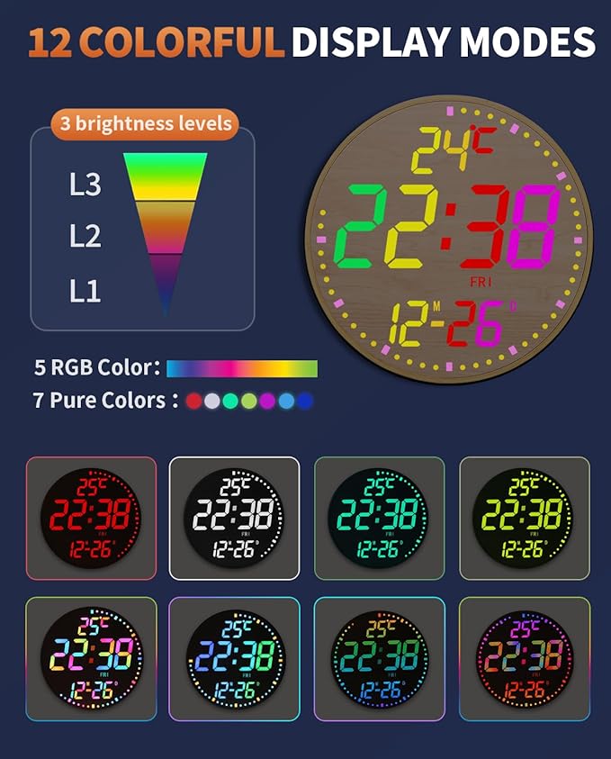 GLOKUUCA 12" Large Digital Wall Mount Clock, Count Down Timer, Big LED - Image 7