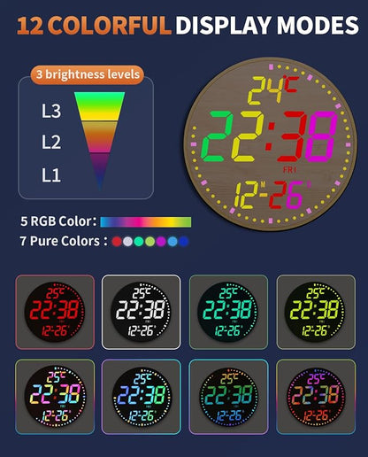 GLOKUUCA 12" Large Digital Wall Mount Clock, Count Down Timer, Big LED - Image 7