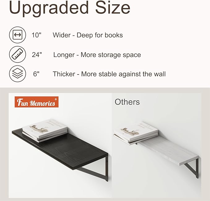 Deep Black Floating Shelves for Wall, 10 Inch Deep Floating Shelf - Image 4