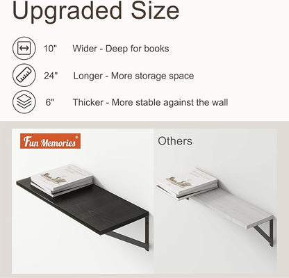 Deep Black Floating Shelves for Wall, 10 Inch Deep Floating Shelf - Image 4