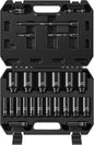 25-Piece 1/2" Drive Socket Set, Deep Sockets, Extension Bars, 1/2" F to 3/8" M by Reniteco