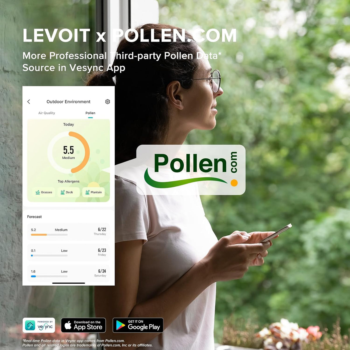 levoit smart air purifiers for home large room, front angle view