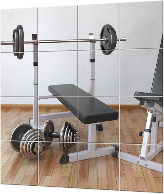 EVENLIVE® Gym Mirrors for Home Gym Self-Adhesive Tiles 16-Pack 12x12inch | Real glass wall tiles, frameless Home gym accessory for doors, ceilings, candle trays, wedding centerpieces Stick-on design