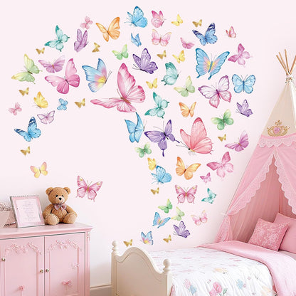 wondever Watercolor Butterfly Wall Decals Pink Butterflies Wall Stickers | Peel and Stick, Removable, Wall Art Decals, Wall Decoration, Kids Room, Girls Bedroom Baby Nursery Playroom Decor