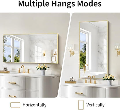 48x24In Gold Bathroom Mirror for Wall, Brushed Gold Rectangle Mirrors - Image 3