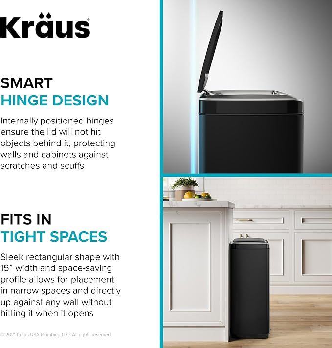 Kraus GarbagePro Rectangular 13 Gallon Hands-Free Motion Sensor Trash Can - Image 10