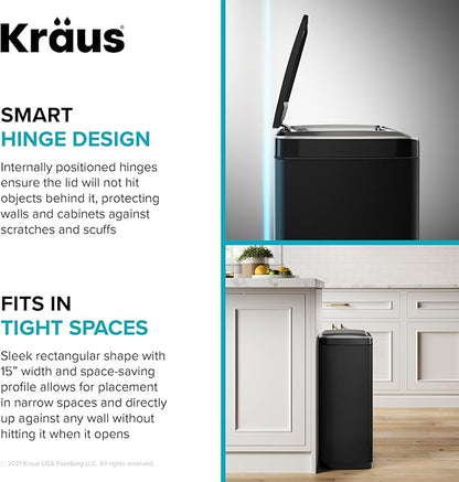 Kraus GarbagePro Rectangular 13 Gallon Hands-Free Motion Sensor Trash Can - Image 10
