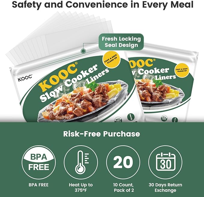 KOOC Slow Cooker Liners 11"x17" 20 count Middle Size Disposable Plastic Bags - Image 2