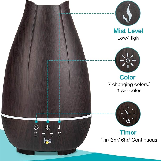 HealthSmart Essential Oil Diffuser, Cool Mist Humidifier and Aromatherapy - Image 5