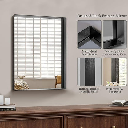 Koonmi 20x30 Inch Black Metal Framed Bathroom Mirror - Image 5