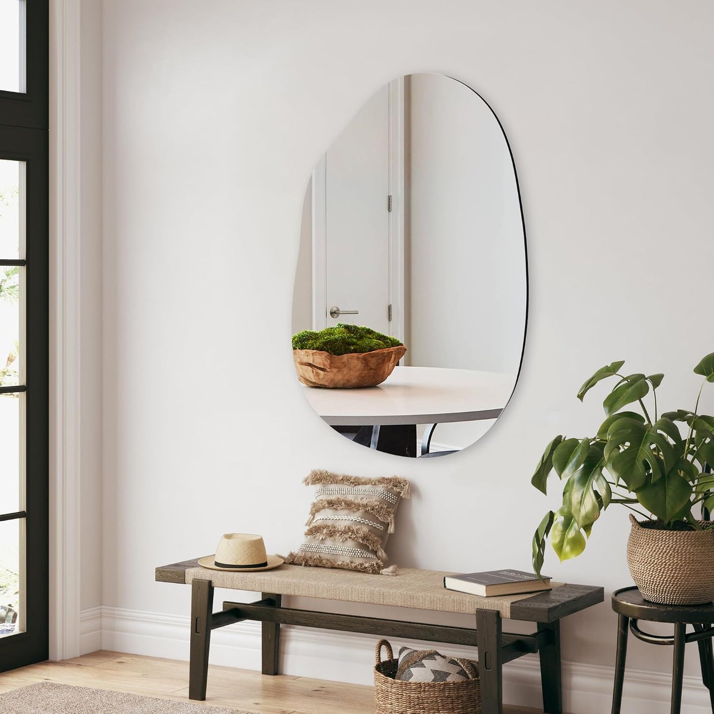 22x30 Inch Irregular Black Framed Wall Mirror for Bathroom | 22x30 Inch Irregular Wall Mirror, Thin Narrow Black Minimalist Frame, Creative Asymmetrical Wall Mount Decor Mirror