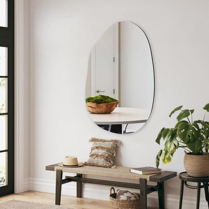 22x30 Inch Irregular Black Framed Wall Mirror for Bathroom | 22x30 Inch Irregular Wall Mirror, Thin Narrow Black Minimalist Frame, Creative Asymmetrical Wall Mount Decor Mirror