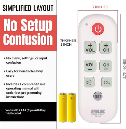 Anderic RR1004 Big Button TV Remote Control – Senior Friendly, Easy-to-use - Image 7