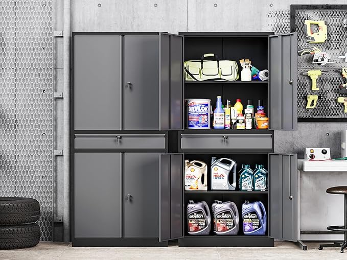MIIIKO Storage Cabinet with Wheels, Metal Garage Cabinet with Drawer and Doors - Image 2