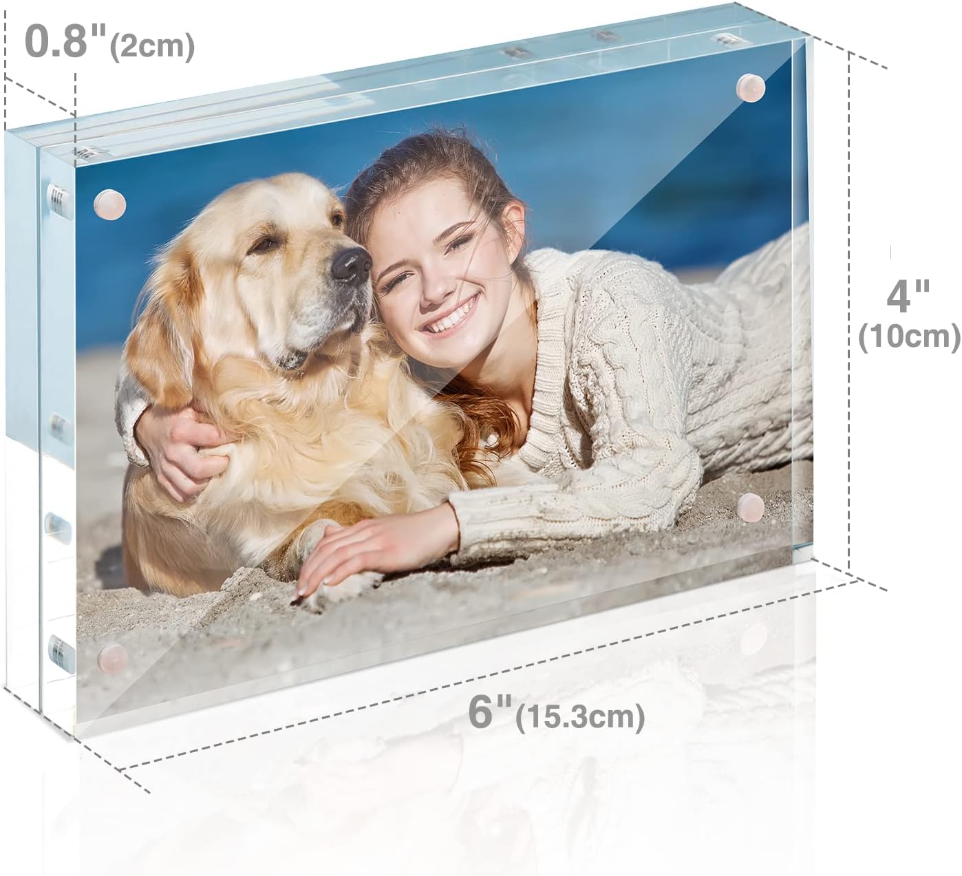 4x6 Acrylic Frame 3 Pack,20MM Thicker Frameless Clear Picture Frames | Freestanding Double Sided Magnetic Picture Frame,Acrylic Picture Frames for Desktop Display with Microfiber Cloth,Gift Ideal