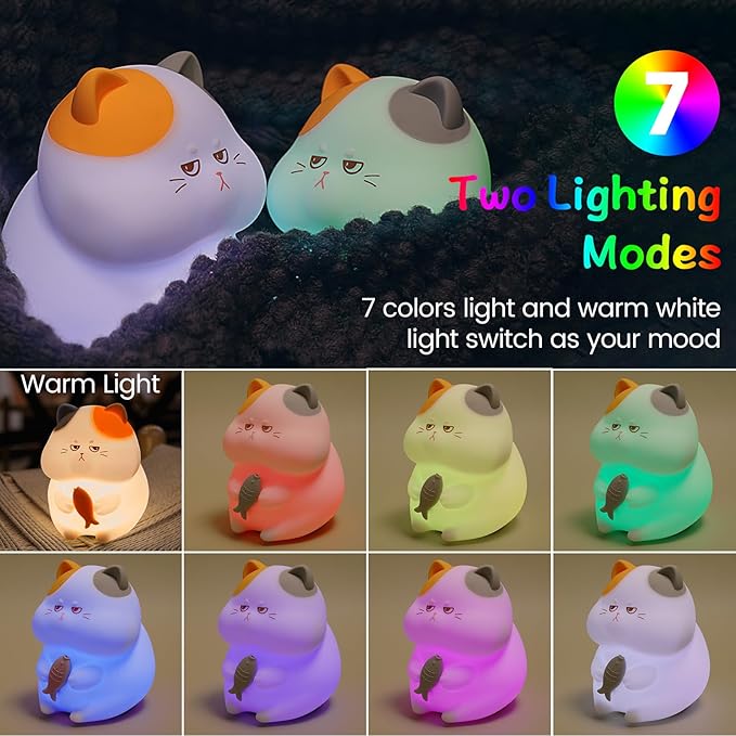FAMIDUO Greedy Cat Night Light for Kids, 3 LevelsDimmable Cute Kitty Nursery - Image 2