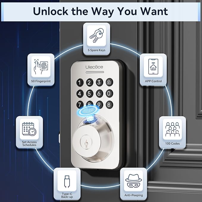 Ulecoce Fingerprint Keypad Deadbolt - Image 2