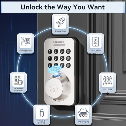 Ulecoce Fingerprint Keypad Deadbolt - Image 2