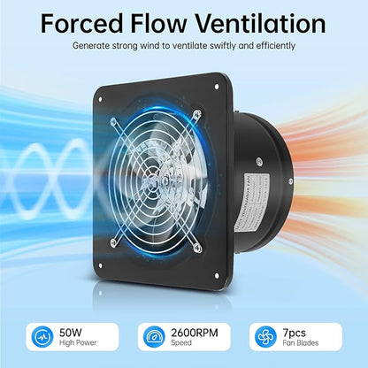 XUFOPLY 7 Inch Exhaust Fan, 110V 100W Wall Mounted Vent Fans 2600RPM Kitchen - Image 2