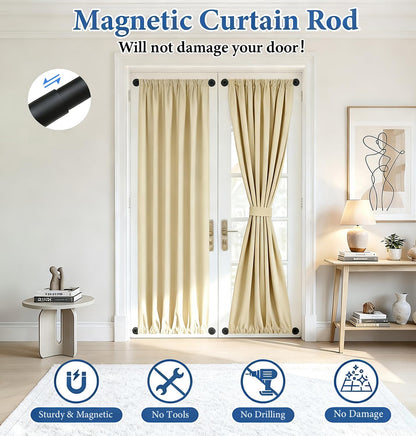 2 Pack Magnetic Curtain Rod for Door, 18-30 Inch Magnetic Curtain Rod for Metal Doors, 1/2" Diameter, Multi-use Magnetic Door Curtain Rods, Strong Magnetism Easy Install No Tools, Black