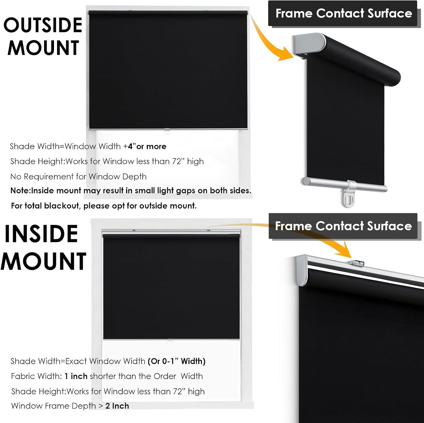 Cordless 100% Blackout Roller Shades for Windows,UV Protection Pull Down Shades,Room Darkening Door Blinds Thermal Insulated Fabric for Home Office and Bedroom(16" W x 72" H,Black)
