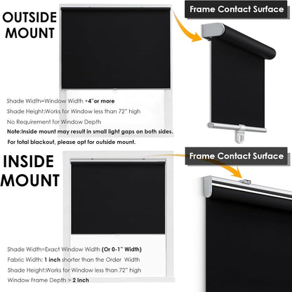 Cordless 100% Blackout Roller Shades for Windows,UV Protection Pull Down Shades,Room Darkening Door Blinds Thermal Insulated Fabric for Home Office and Bedroom(16" W x 72" H,Black)
