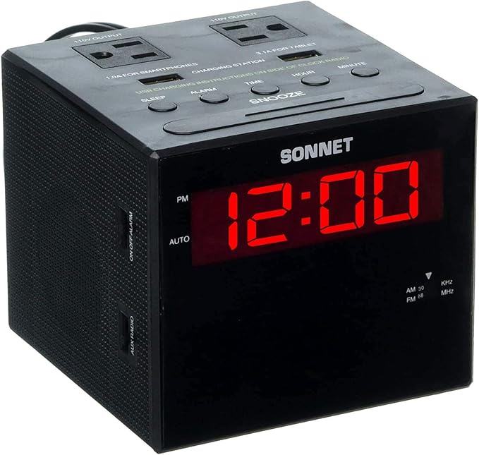 Sonnet Alarm Clock Charging Station, AM FM Radio, Dual USB Charging Ports by Unknown