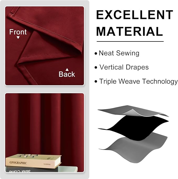 DWCN Burgundy Curtains 54 Inches Long, Thermal Blackout - Image 4