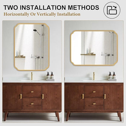 Gold Bathroom Vanity Mirror for Wall 24" x 36" Modern Rounded Rectangle Mirror - Image 7