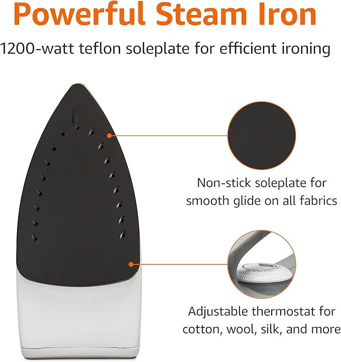 Amazon Basics 1200W 10” Steam Iron, - Image 2