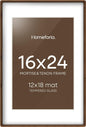 16 x 24 Picture Frame Brown, Mortise & Tenon Walnut 16x24 Wooden Poster Frames with Mat 12x18 for Wall, 24x16 Dark Wood Frames Matted to 12 by 18 inch Art, Tempered Glass, Wall Kit, Set of 2