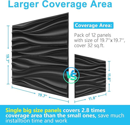 STICKGOO Black 3D Wall Panels, Wave Design Textured PVC Wall Panels, - Image 6