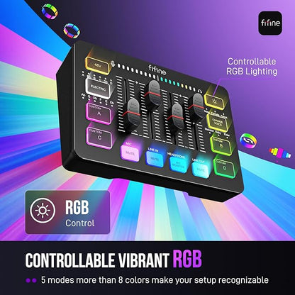 FIFINE Gaming Audio Mixer, Streaming RGB PC Mixer - Image 6