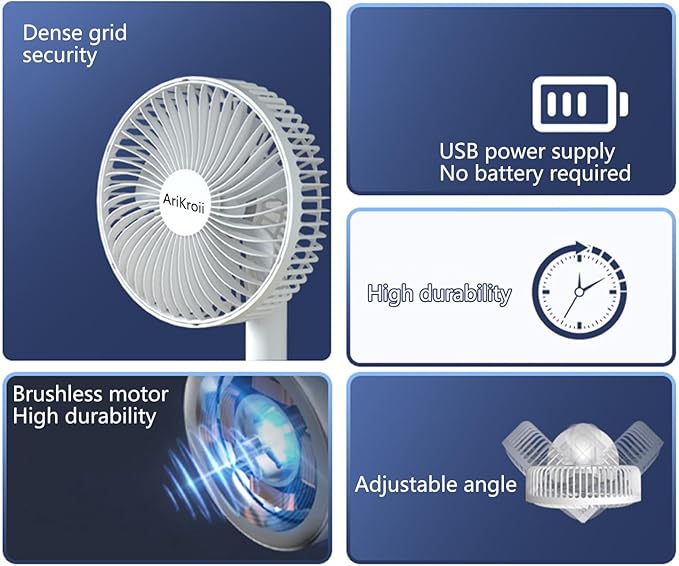 AriKroii USB Desk Fan with Adjustable Tilt 90 Rotation, Ultra-quiet but High - Image 2