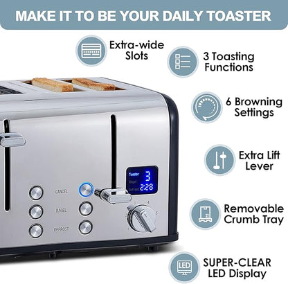 CUSIMAX 4 Slice Toaster, Stainless Steel, Ultra-Clear LED Display & Extra Wide - Image 2