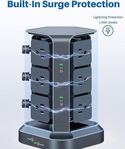 KOOSLA PD Power Strip Tower Surge Protector, USB C Desktop Charging Station - Image 6