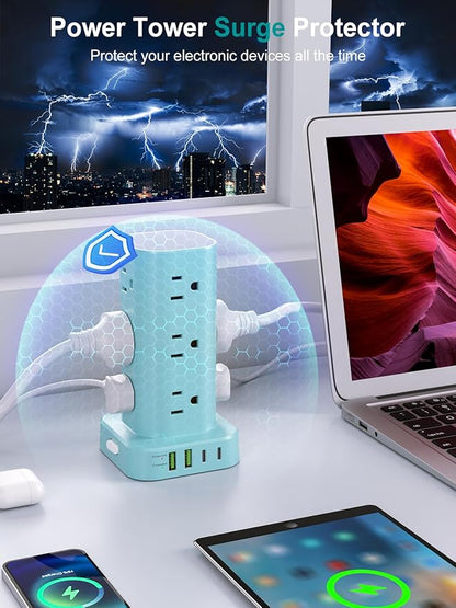 Power Strip Tower with Multiple Outlets, Flat Plug Surge Protector Tower - Image 5