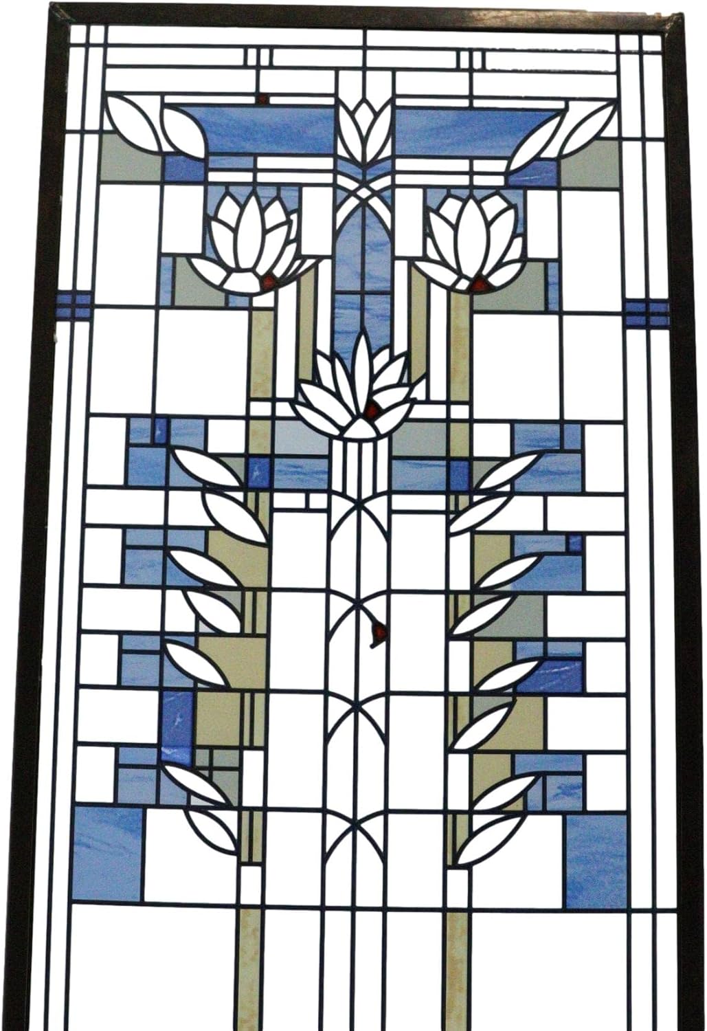 Ebros Frank Lloyd Wright Waterlilies Stained Glass Art Metal Framed Hanging Wall Decor Or Desktop Plaque 15"H X 5"W