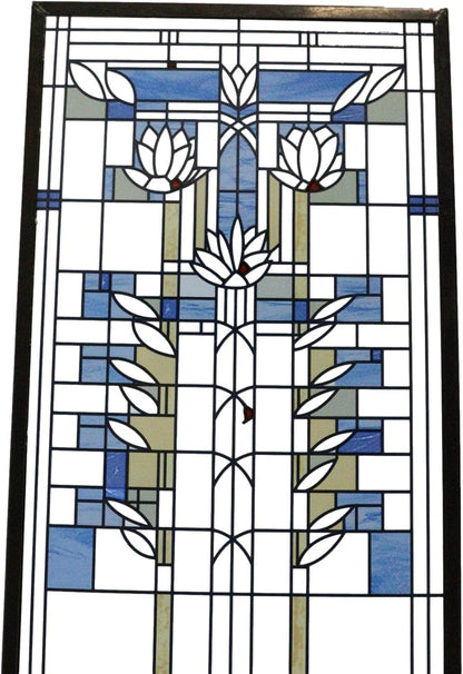 Ebros Frank Lloyd Wright Waterlilies Stained Glass Art Metal Framed Hanging Wall Decor Or Desktop Plaque 15"H X 5"W